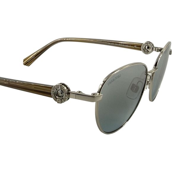 Swarovski SK0205 Womens Metal Sunglass 16X Shiny Palladium 55-16 Blue w Mirror - Picture 5 of 5